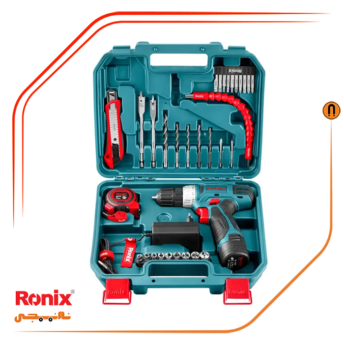 ست دریل شارژی ۱۲ ولت تک باطری ۳۵ تیکه مدل ۸۰۱۳ رونیکس